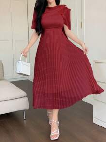 DAZY Váy midi xếp ly họa tiết hoa bất đối xứng dành cho nữ Váy đỏ dành cho nữ - Màu Đỏ Sâu - Xem 6
