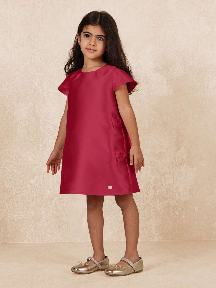 SUMWON Váy suông tay bồng bềnh chi tiết nơ thanh lịch cổ điển cho tiệc tùng ngày lễ dịp đặc biệt cho khách dự tiệc cưới, phù dâu, váy dạ hội mùa xuân thu - Màu Đỏ Sâu - Xem 1