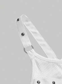 ROMWE Grunge Punk Women's Kpop Sexy Sleeveless Round Neck Backless Rivet Sequin Tie-Up Black Camisole Tank Top, Suitable For Summer Beach, Graduation, Easter, Concert, Nashville, Music Festival - White - View 3