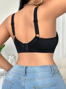 SHEIN 1 قطعة حمالة صدر مرصعة بالراين ذات إطار من السلك في مقاسات كبيرة - الأسود - مشاهدة 2