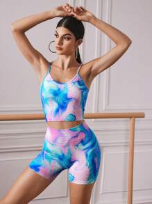 Menodora SHEIN Sport Women's Casual Sports Yoga Fitness Tie Dye Camisole Dancewear - Multicolor - View 3