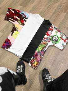 Manfinity EMRG Men's Fashion Colorblock Graffiti Printed T-Shirt (Flower Design Random)