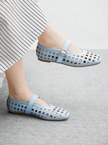 CUCCOO BIZCHIC Giày Mary Jane cổ điển, Giày đế mềm đế rỗng cho nữ, Thời trang & Thoải mái, Phù hợp với mọi mùa, Thu/Đông - Màu xanh nhạt - Xem 1