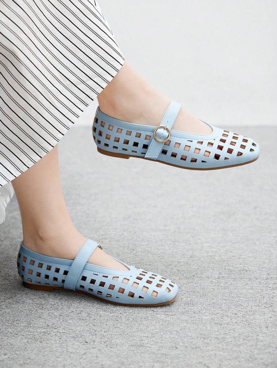CUCCOO BIZCHIC Giày Mary Jane cổ điển, Giày đế mềm đế rỗng cho nữ, Thời trang & Thoải mái, Phù hợp với mọi mùa, Thu/Đông - Màu xanh nhạt - Xem 1