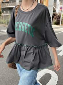 FRIFUL Women's Loose Letter T-Shirt, Summer Casual Tops