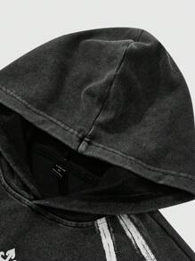 Manfinity Streetrush Set de 2 piezas de sudadera con capucha estilo callejero para hombres jóvenes, diseño de corte amplio con bolsillos, tela de algodón con lavado desgastado, para uso casual deportivo y diario, regalo unisex para días festivos.
