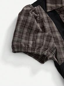 ROMWE Goth Camicia/blusa vintage gotica con stampa a scacchi e design a pannelli per donne, outfit da indossare per il ritorno a scuola, la laurea e l'estate