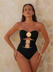 Swim Chiccia 1 pezzo Crop top elegante in metallo nero con design segmentato