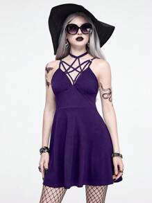ROMWE Gothic Style Solid Color Sexy Women's Mini Dress, Summer - Purple - View 1