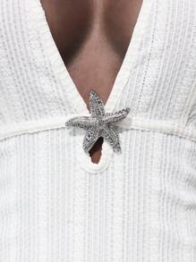 Maija Women's Sexy Deep V Neck Long Dress With Starfish Decor - White - View 7