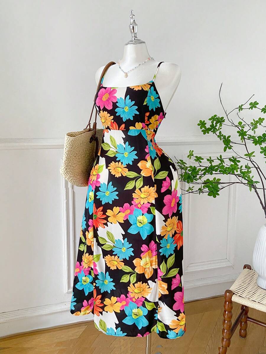 SHEIN EZwear Floral Print Casual Plus Size Dress, Fashion Suitable For Summer - Multicolor - View 1