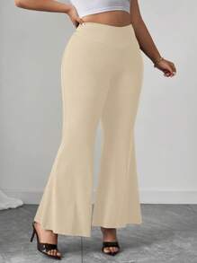 Elenzga 大码女式不对称腰部喇叭针织裤，黑色，宽松优雅办公室装