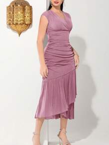 Modelyn Women's Summer Elegant Ruffle Hem Dress - Pink - View 3