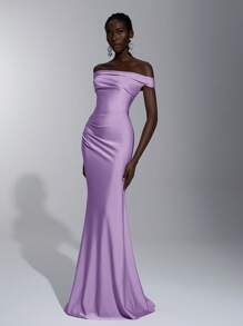 Elitara Elegante e meraviglioso abito a sirena con spalle scoperte e arricciature, adatto per matrimoni, feste, lune di miele, balli, damigelle (adulti)