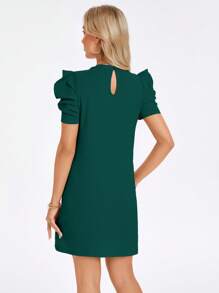 SHEIN LUNE Solid Puff Sleeve Keyhole Back Dress