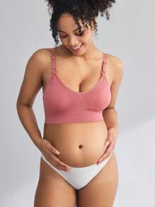 Maternity Solid Color Rib Knit Nursing Activewear - Red - View 4