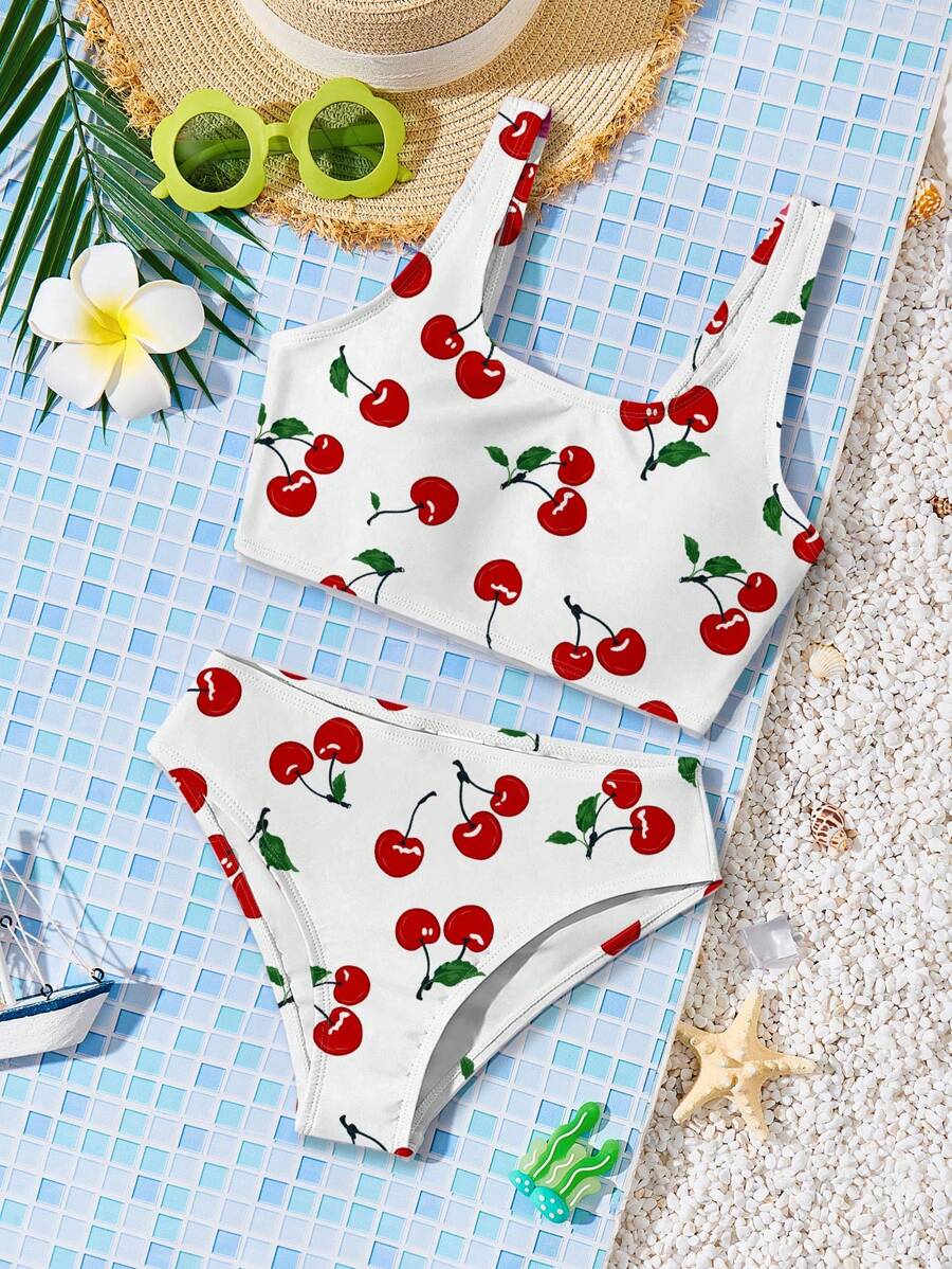 Tween Girls Casual Floral Print Tankini Swimsuit Set, Suitable For Summer - Multicolor - View 1