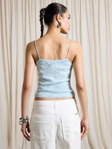 AiiRZ Rave Sequin Lace Spaghetti Strap Cami Top - Baby Blue - View 2