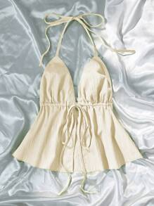 Sunnyshic Top con tirantes y cordón verde para mujer, de primavera y verano - Albaricoque - Ver 4