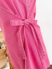 Soleia Robe d'été en jean casual avec nœud pour femme, robe de plage rose, robe courte en jean rose avec bretelles et nœud papillon, robe de club, robes d'été pour femmes, tenues de plage pour femme, tenues de vacances pour femme, vêtements d'été pour femmes, tenue de concert pour femme