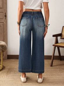 EMERY ROSE Women's Pocket Design Wide Leg Loose Casual Versatile Cropped Jeans - Blue - View 3