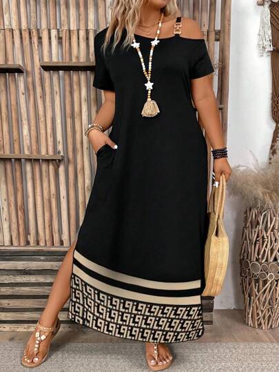 EMERY ROSE Vestido casual largo de verano con estampado floral hombros descubiertos para mujer talla grande