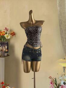 Attitoon Full Leopard Print Pattern Sexy Style Plus Size Women Top, Suitable For Summer Suitable For Going Out