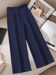 Franclia 女士优雅高端法式白色阔腿裤，春夏女士连衣裙裤 - 藏蓝色 - 查看 2