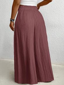EMERY ROSE Plus Size High Waist Wide Leg Casual Solid Color Pants Fall Cloth For Women - Purple - View 2