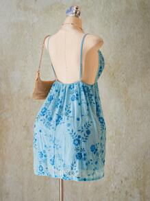 SHEIN ICON 大码亮片刺绣 V 领吊带节日连衣裙，蓝色 - 淺藍色 - 查看 6