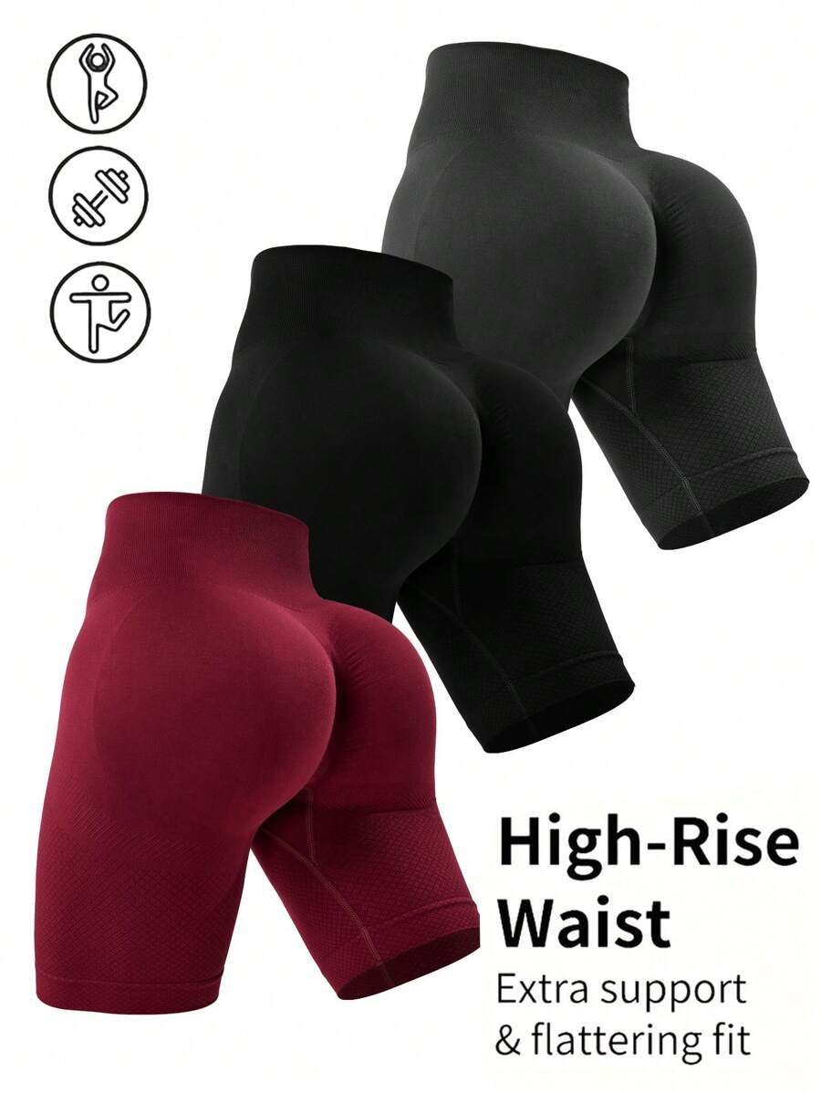 Easithlete 3 Pieces Women's Solid Color High Waist Casual Fitness Workout Shorts Workout Short - Multicolor - View 1