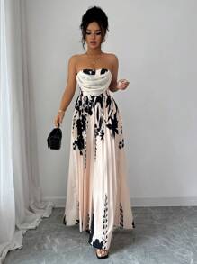 SHEIN Elenzya Elegant Romantic Women's Sleeveless Ruffled High Waist Printed Jumpsuit - Multicolor - View 6