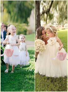 SHEIN 1pc Bow Pearl Wedding Flower Basket - White Bow Flower Basket, Satin Flower Basket, Suitable For Wedding Party Decoration, New Year Gift