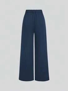 Sweetra Women's Summer Versatile Gold Button Sleeveless Top & Draping Trousers/Pants - Navy Blue - View 6