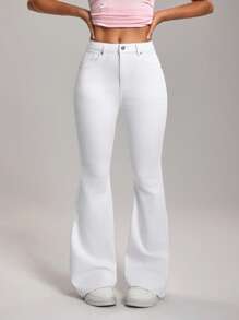 SHEIN Tall Women's Casual Versatile Solid Color Fitted White Flare Jeans - White - View 1