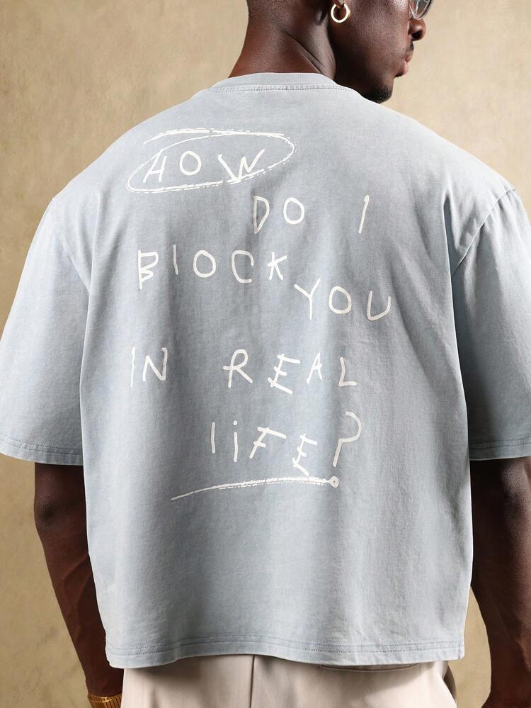 Koszulka męska oversize z artystycznym, ręcznie pisanym napisem