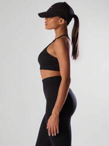 Musera Sport Áo ngực thể thao dáng ngắn, lưng chéo, dày dặn, không đường may, có logo phía trước, thích hợp cho tập luyện thể dục, chạy bộ, câu lạc bộ, Padel, Tennis, Pickleball, tập gym và thể hình. - màu đen - Xem 4