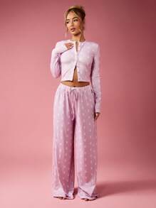 Missguided x Playboy 圣诞兔子印花两件套家居服，长袖露脐上衣，阔腿裤