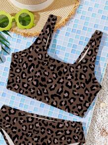 SHEIN Tween Girls Casual Minimalist Spaghetti Strap Tank Top And Triangle Bottoms Swimsuit Set, Suitable For Summer - Multicolor - View 4