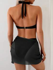 Swim Chiccia 3pcs/Set Women's Hot Vintage Elegant Romantic Beach Coffee Brown Sexy Swimwear Set, Including Bikini Top, Bikini Bottom And Skirt For Summer Beach Vacation