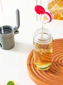 1 pieza Atomizador de aceite de cocina de vidrio redondo de sodio-calcio de 250 ml con filtro, adecuado para diferentes tipos de aceite, utensilio de cocina para el hogar - transparente - Ver 9