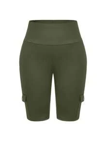 SHEIN LUNE 加大码高腰口袋袖口瑜伽短裤，收腹提臀，休闲运动短裤