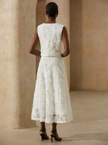 Aveloria Rosie 2-teiliges französisches elegantes 3D Blumen Design Trägerhemd und Mini Rock Set für Damen - Aprikosenfarben - Übersicht 4