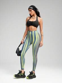 Innovista 极光扎染无缝运动紧身裤，高支撑收腰，秋季日常休闲瑜伽紧身裤，普拉提高强度间歇训练健身紧身裤，印花柔软舒适，透气网眼面料，收腹塑形，防走光，无缝设计，适合户外有氧运动，防紫外线，健康百搭，秋季新款，实用时尚，条纹设计 - 彩色 - 查看 8