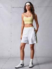 SHEIN Sports 女士休闲运动跑步健身撞色修身短裤 - 白色 - 查看 6