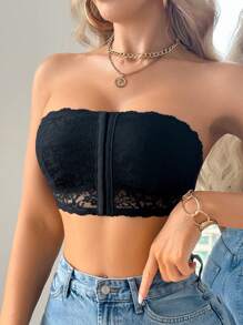 SHEIN Women Front Opening Lace Bralette - Black - View 5