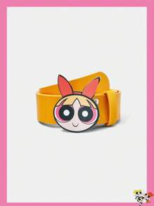 THE POWERPUFF GIRLS X SHEIN Blossom Pattern Orange PU Leather Belt - Multicolor - View 1