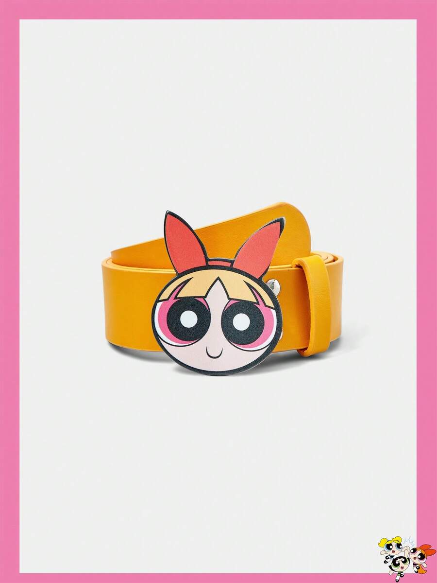 THE POWERPUFF GIRLS X SHEIN Blossom Pattern Orange PU Leather Belt - Multicolor - View 1