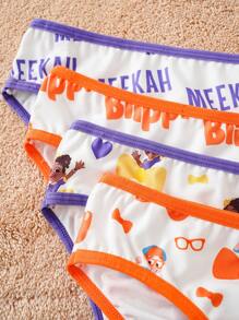 Blippi X SHEIN 4 pièces de jeune fille Sous-vêtements de culotte sans couture avec motifs de lettres et de dessins animés