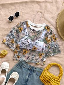 Soleia Blusa de mujer con bordado floral, perfecta para el verano